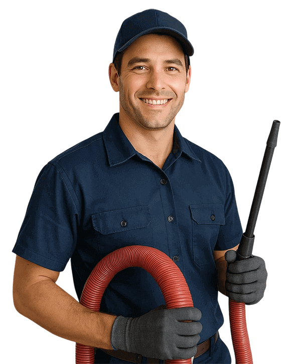 Rosenberg TX Air Ducts Cleaning professional technician smiling with cleaning equipment
